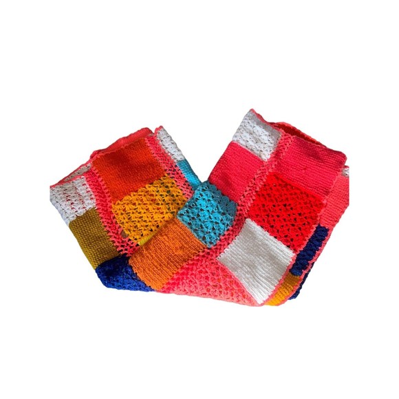 Vintage Multicolor Crochet Granny Square Roseanne Afghan Throw Blanket 69x50